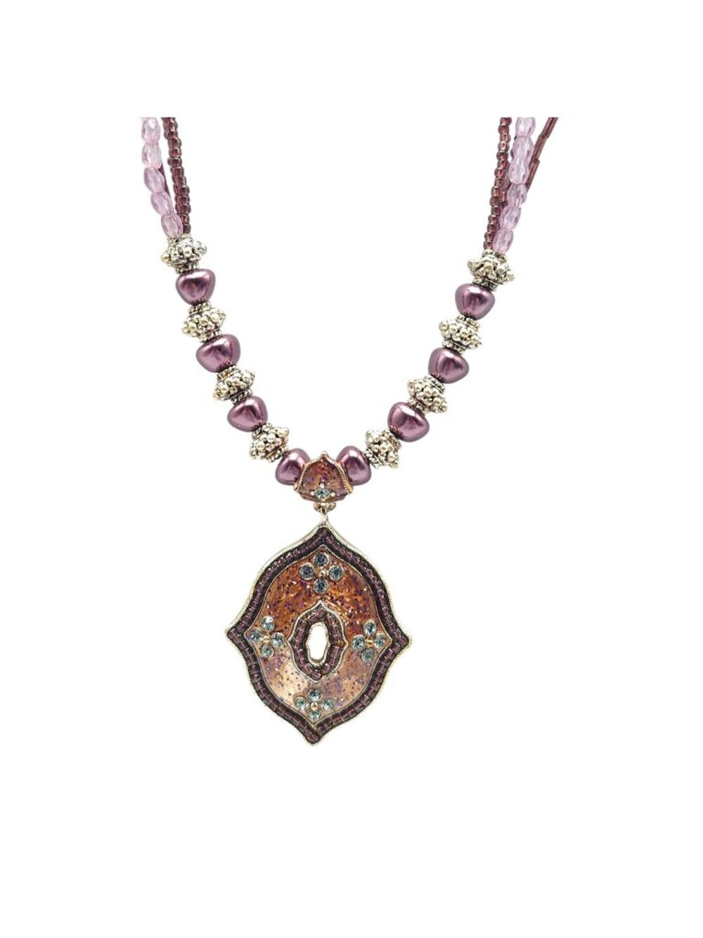 Avon NR Violet Fashion Pendant Necklace Rhinestone Accents Multi-Strand Beads